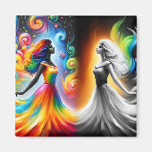 Gemini Twins Farbe & Schwarz/Weißes Horoskop Magnet (Vorne)