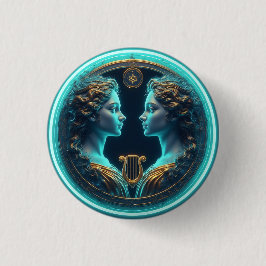 Gemini Twins Goddess Statues With Neon Circle Button