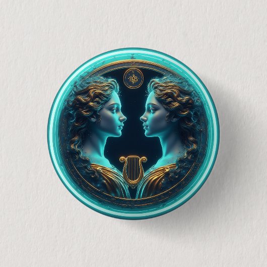 Gemini Twins Goddess Statues With Neon Circle Button (Vorderseite)