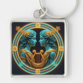 Gemini Twins Goddess Statues With Neon Circle Schlüsselanhänger