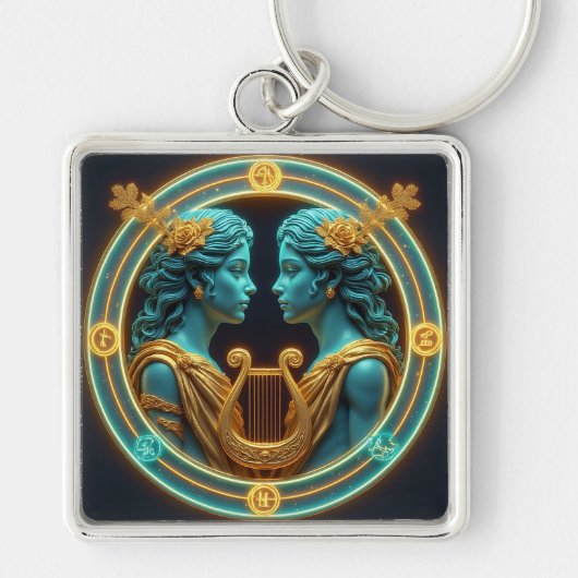 Gemini Twins Goddess Statues With Neon Circle Schlüsselanhänger (Vorne)