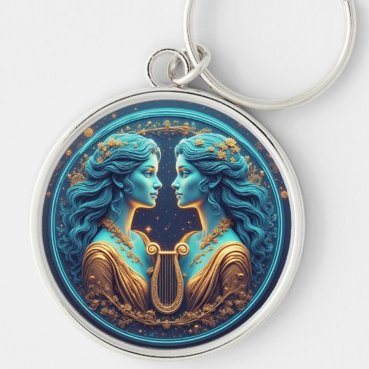 Gemini Twins Goddess Statues With Neon Circle Schlüsselanhänger (Vorne)