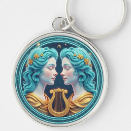 Gemini Twins Goddess Statues With Neon Circle Schlüsselanhänger