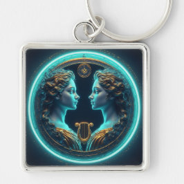 Gemini Twins Goddess Statues With Neon Circle Schlüsselanhänger
