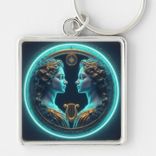 Gemini Twins Goddess Statues With Neon Circle Schlüsselanhänger (Vorne)