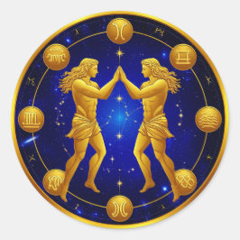 Gemini Twins In Cosmic Circle Runder Aufkleber
