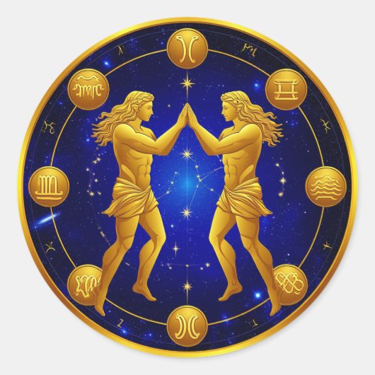 Gemini Twins In Cosmic Circle Runder Aufkleber (Vorderseite)