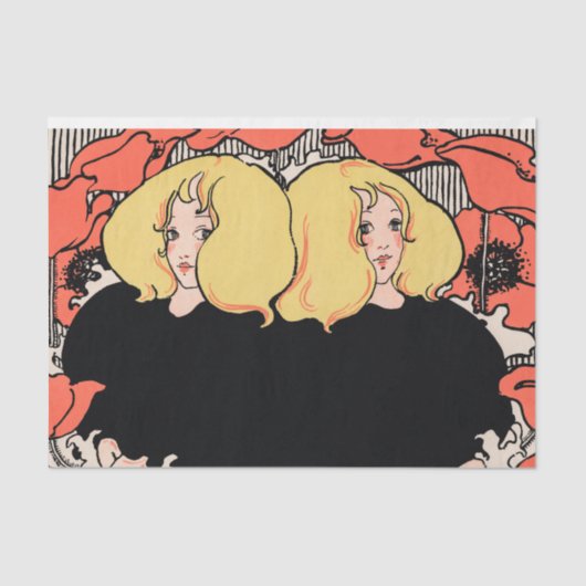 Gemini Twins Rot und Schwarz Twins Art Deco Seidenpapier (Vorderseite)