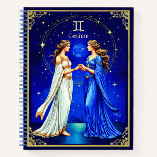 Gemini Twins unter einem Starry Sky Journal Notizblock