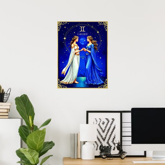 Gemini Twins unter einem Sternenhimmel Poster (Heimbüro)