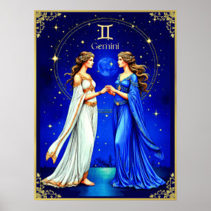 Gemini Twins unter einem Sternenhimmel Poster