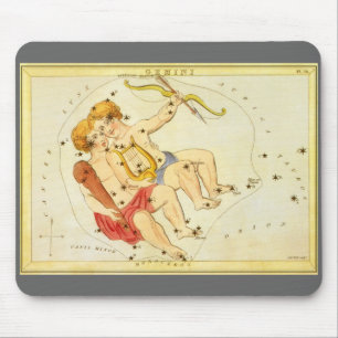 Gemini Twins Vintag Constellation Urania Mirror Mousepad