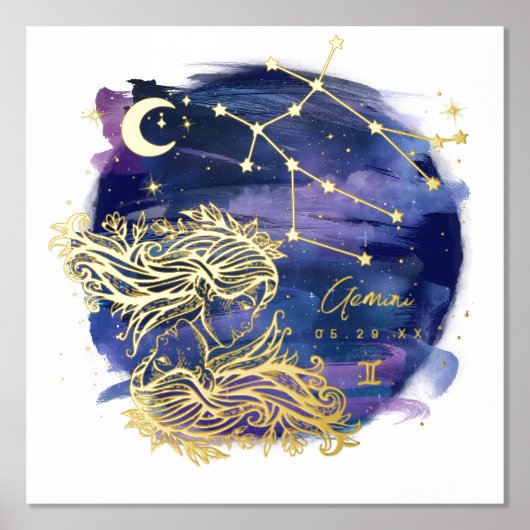 Gemini Twins Zeichen des Zodiac Custom Geburtsdatu Foliendrucke (Vorderseite)