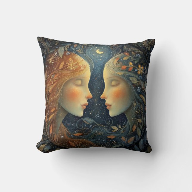 Gemini Twins Zodiac Astrology Celestial Birthday Kissen (Vorderseite)