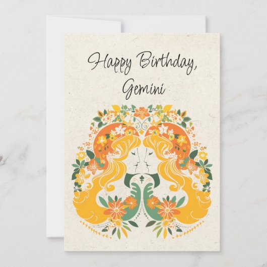 Gemini Twins Zodiac Floral Geburtstagskarte (Vorderseite)