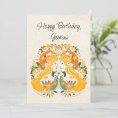 Gemini Twins Zodiac Floral Geburtstagskarte (Stehend Vorderseite)