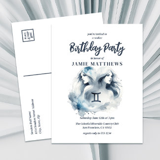 Gemini Twins Zodiac ThemenGeburtstagsparty Einladungspostkarte