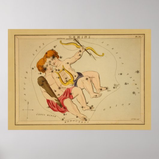 Gemini - Vintages Zeichen des Zodiac-Bildes Poster (Vorne)