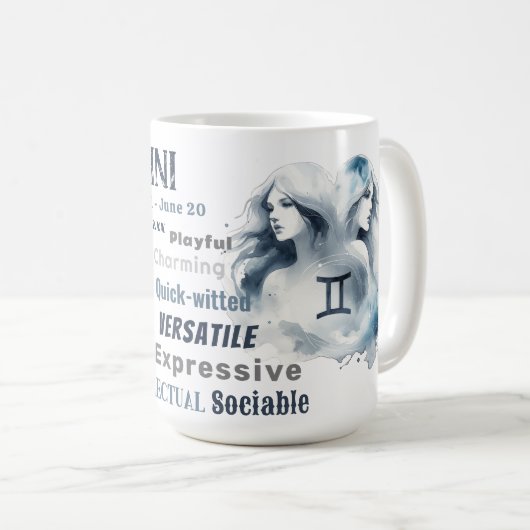 Gemini Watercolor Zodiac Signature Merkmale Geburt Kaffeetasse (VorderseiteRechts)