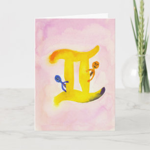 Gemini Yellow Zodiac Symbol Geburtstag Karte