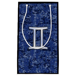 Gemini-Zeichen auf Blue Digital Camouflage Kleine Geschenktüte