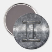 Gemini-Zeichen im gestressten Siver Steel-Stil Magnet (Vorderseite/Rückseite)