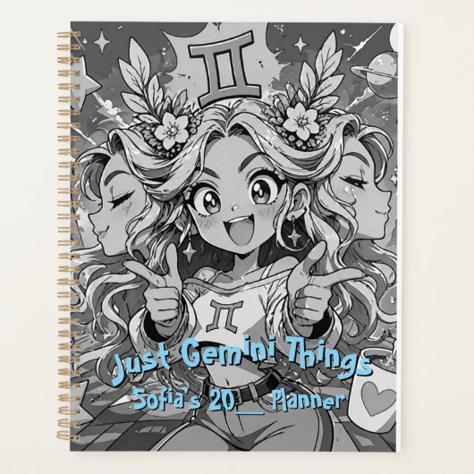 Gemini Zodiac Anime Celestial Aesthetic Manga Planer (Vorderseite)