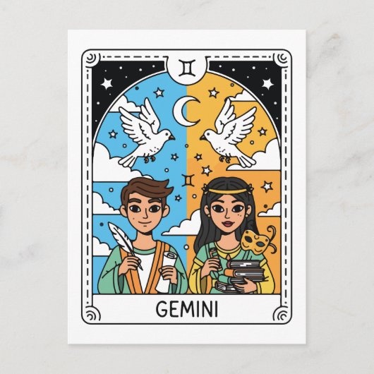 Gemini Zodiac Astrologie Illustration Postkarte (Vorderseite)