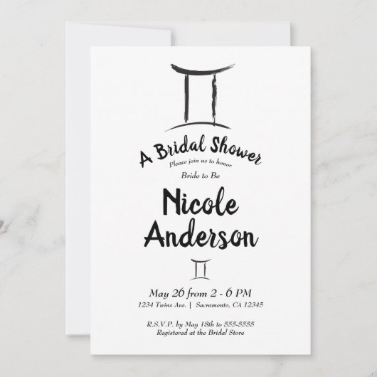 GEMINI Zodiac Astrologie Mai Juni Brautparty Einladung (Vorderseite)