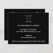 Gemini. Zodiac Astrologie-Zeichen.Schwarz. Einladung (Vorne/Hinten)