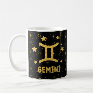 Gemini Zodiac Black and Gold Astrologie Tasse