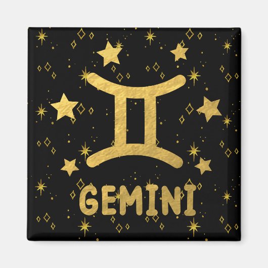 Gemini Zodiac Black and Gold Magnet (Vorne)