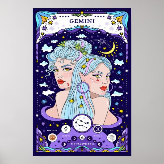 Gemini Zodiac Blue Poster - Versatile und Airy (Vorne)