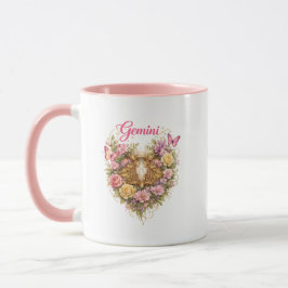 Gemini-Zodiac-Blumen-Herz-Tasse – Feminine Astrolo Tasse