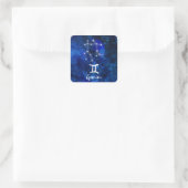 Gemini Zodiac Constellation Blue Galaxy Celestial Quadratischer Aufkleber (Tasche)