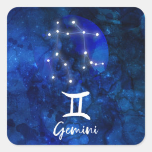Gemini Zodiac Constellation Blue Galaxy Celestial Quadratischer Aufkleber