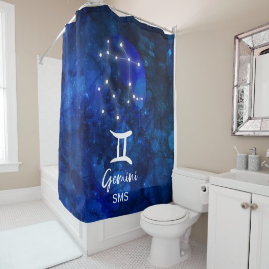 Gemini Zodiac Constellation Blue Galaxy Monogramm Duschvorhang (Beispiel)