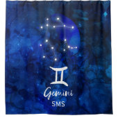 Gemini Zodiac Constellation Blue Galaxy Monogramm Duschvorhang (Vorderseite)