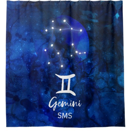 Gemini Zodiac Constellation Blue Galaxy Monogramm Duschvorhang (Vorderseite)