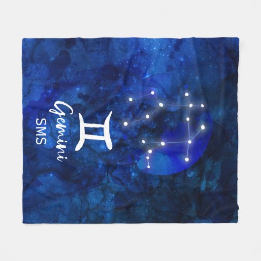 Gemini Zodiac Constellation Blue Galaxy Monogramm Fleecedecke (Vorderseite (Horizontal))