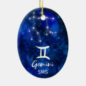 Gemini Zodiac Constellation Blue Galaxy Monogramm Keramik Ornament (Hinten)