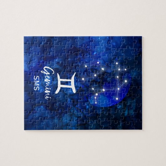 Gemini Zodiac Constellation Blue Galaxy Monogramm Puzzle (Horizontal)