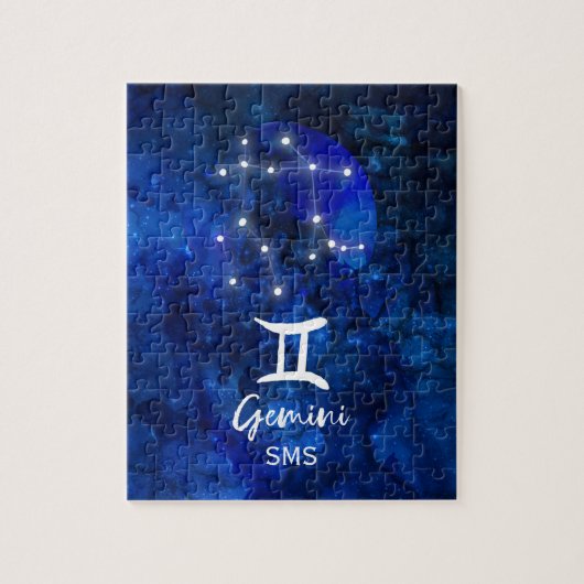 Gemini Zodiac Constellation Blue Galaxy Monogramm Puzzle (Vertikal)