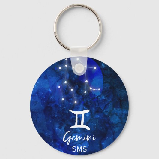 Gemini Zodiac Constellation Blue Galaxy Monogramm Schlüsselanhänger (Vorderseite)