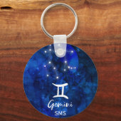 Gemini Zodiac Constellation Blue Galaxy Monogramm Schlüsselanhänger (Vorderseite)