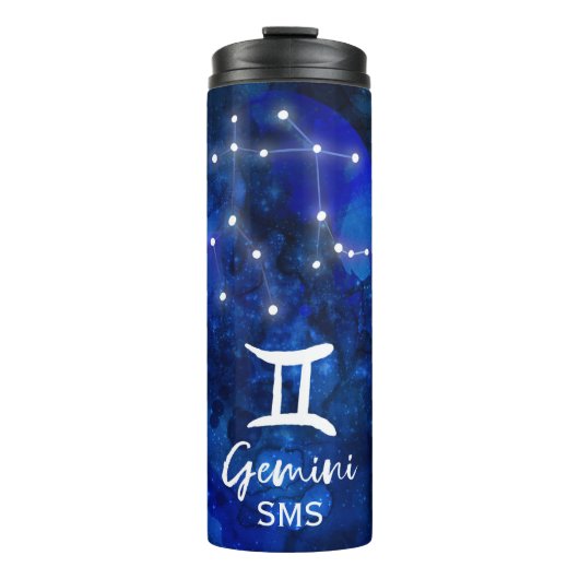 Gemini Zodiac Constellation Blue Galaxy Monogramm Thermosbecher (Vorderseite)