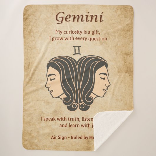 Gemini Zodiac Design w/ Curious Mind Affirmations Sherpadecke (Vorderseite)