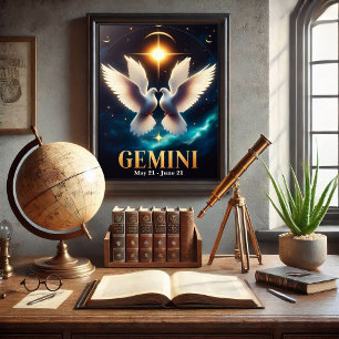 Gemini Zodiac Doves in Harmonie Poster