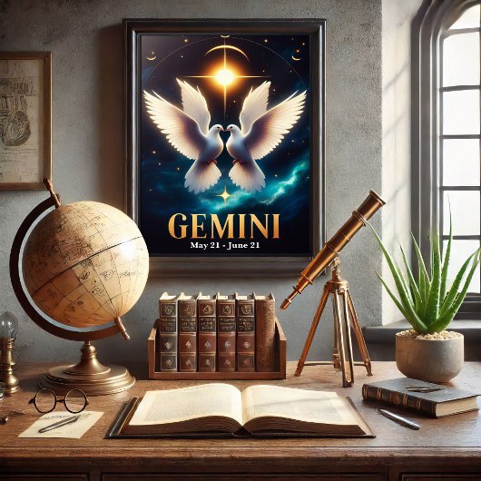 Gemini Zodiac Doves in Harmonie Poster