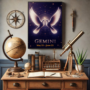 Gemini Zodiac Doves in Harmonie Poster